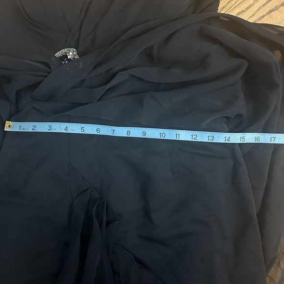 Draped Chiffon Black Cocktail Dress Rhinestone Bustier Strapless Bra Insert Sz 6 - Picture 10 of 13